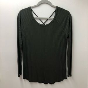 Bo Bel Army Green Ribbed Long Sleeve Top Size S